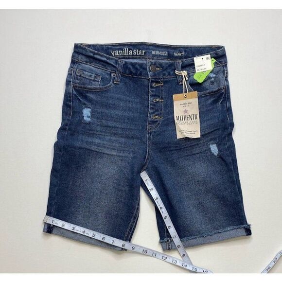 Vanilla Star Bermuda Jean Shorts 11 Juniors' Distressed Stretchy Cuffed NEW - Picture 4 of 8